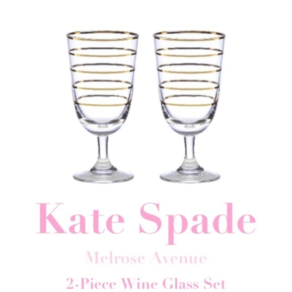 Kate Spade Wine Glass Set of 2 Glasses NWT Gold Melrose Avenue Wedding Gift 💕 - Picture 1 of 6